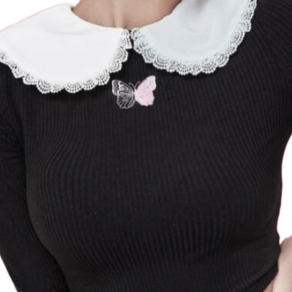 Black Long Sleeve Embroidery Coquette Shirt - Picture 6 of 11